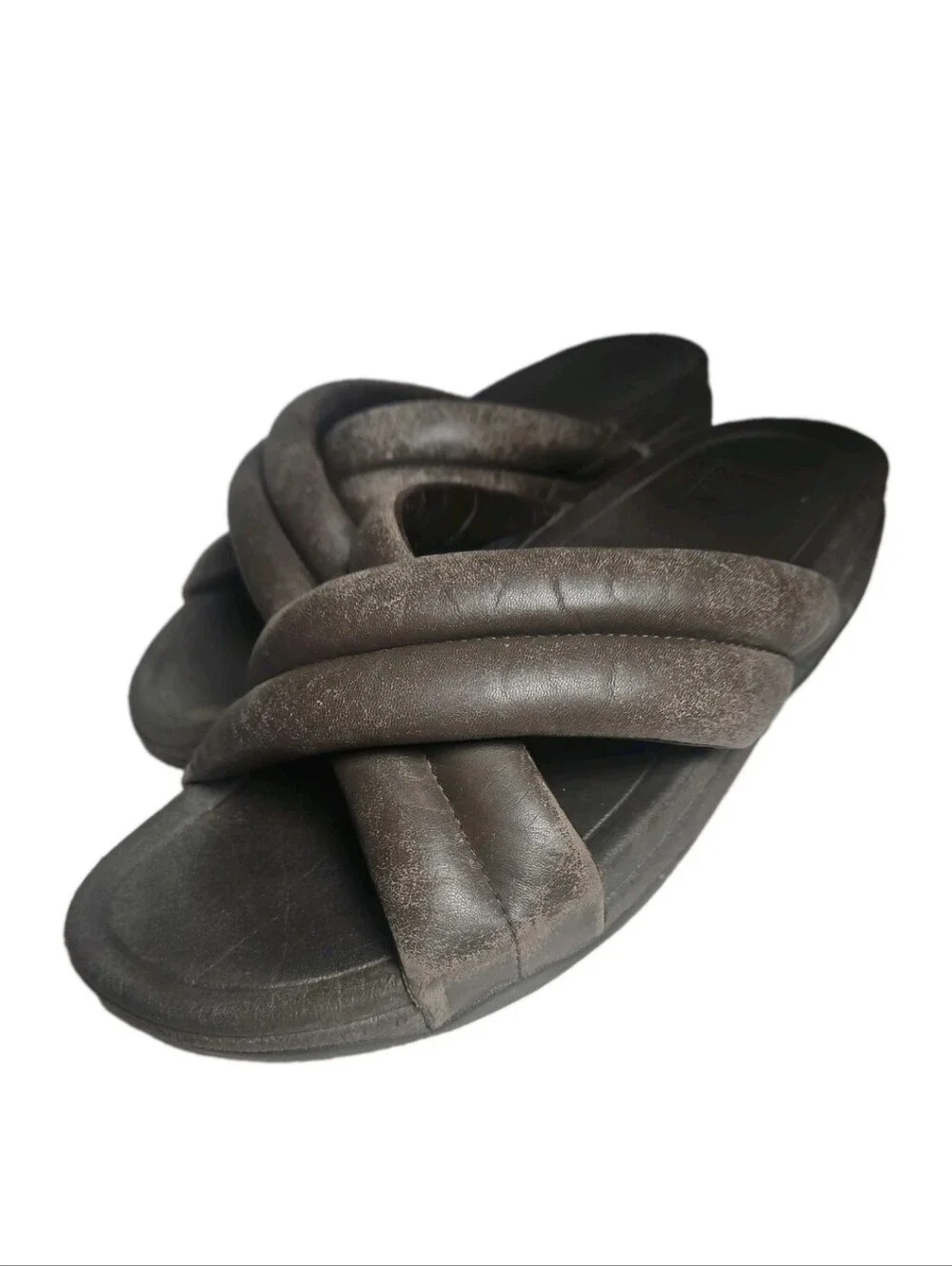 FitFlop men Brown Leather Slide Sandals Slip-On Solid 10.5 Standard[8D